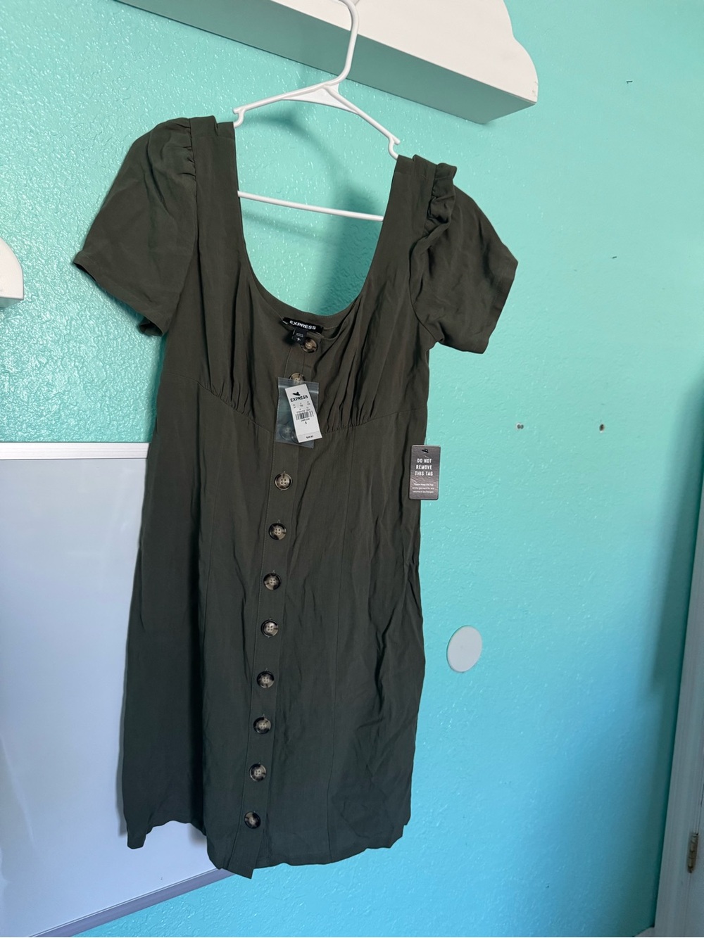 Express Olive Green Button-Front Mini Dress